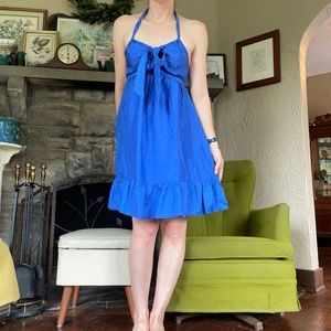 Y2K vintage 100% silk dress halter periwinkle blue party dress banana republic